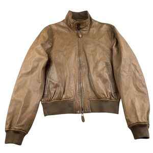 Eleventy Leather Bomber Jacket IT50 US40  Brown Lamb Leather Full Zip Italy Made
